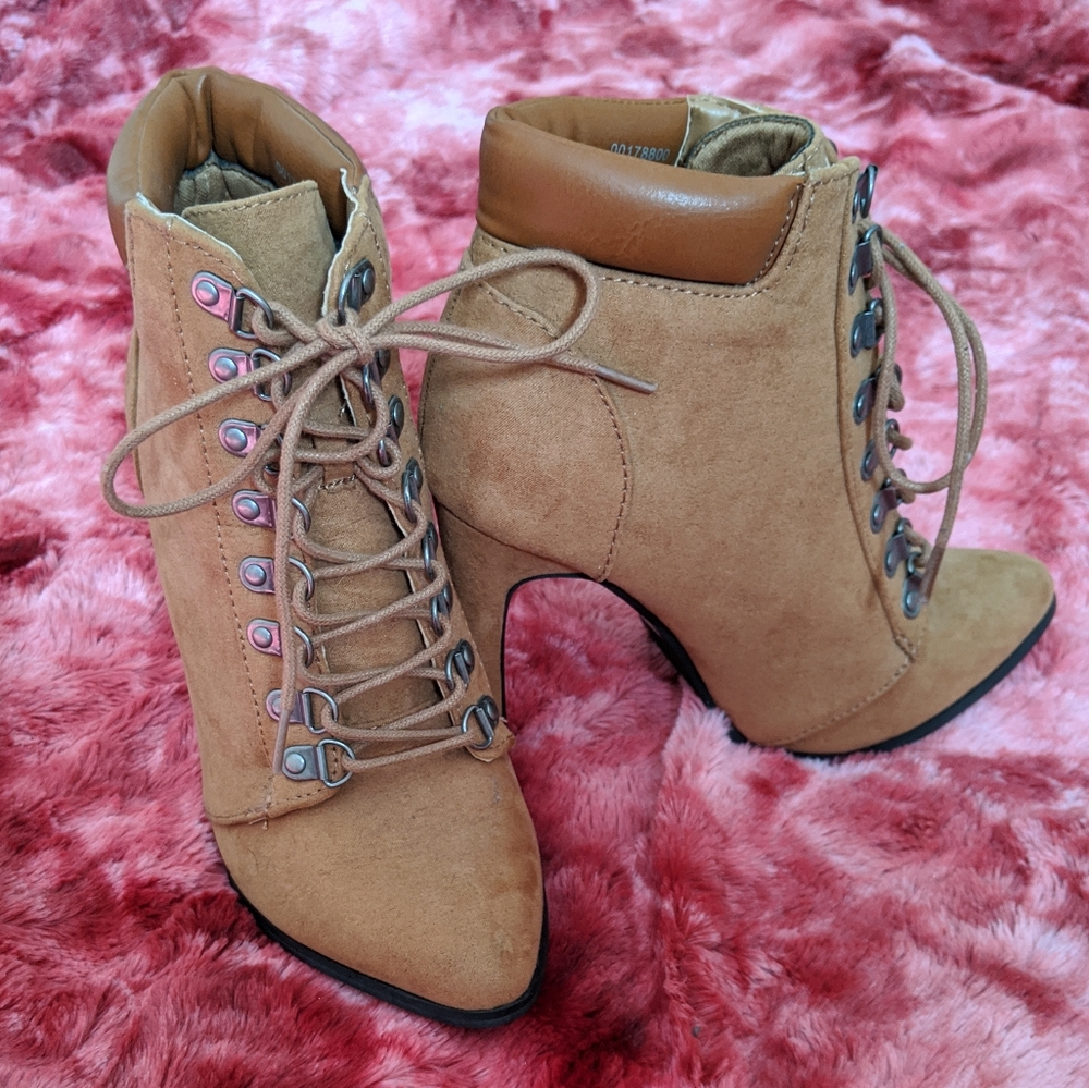 Faux Leather and Suede High Heel Boots